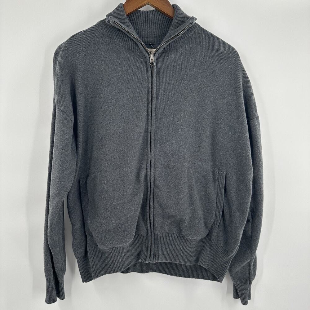 Pact Sweatshirt Womens Medium Gray Hoodie Zip Stretch Knit Organic Minimalist